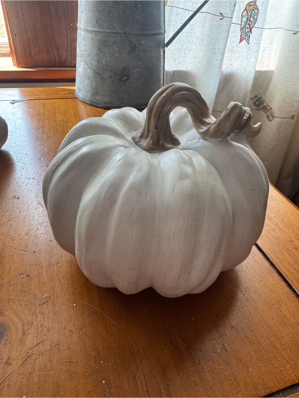 Decorative White Pumpkin Accent with Natural Stem
